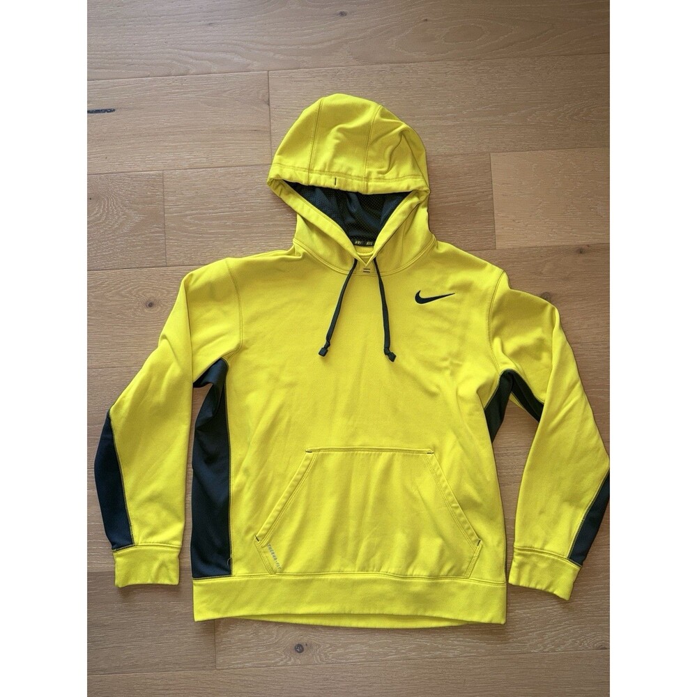 Nike Therma-Fit Hoodie Mens Medium Bright Yellow Fleece Pullover Big Swoosh